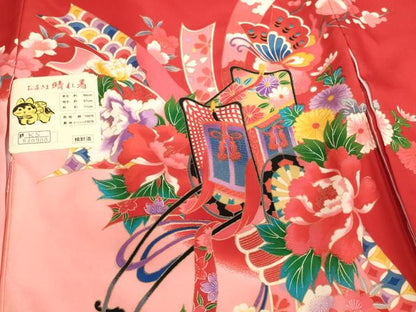 平和屋着物[]お宮参り　女の子　祝着　産着　初着　のしめ　御所車花蝶文　金彩　正絹　逸品　未使用　AABJ5630ja