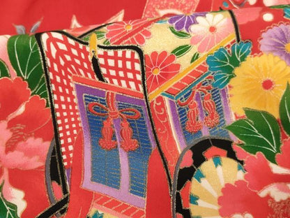 平和屋着物[]お宮参り　女の子　祝着　産着　初着　のしめ　御所車花蝶文　金彩　正絹　逸品　未使用　AABJ5630ja