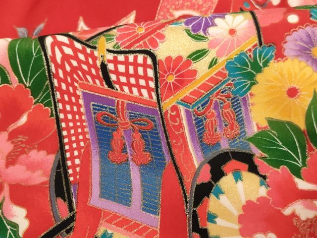 平和屋着物[]お宮参り　女の子　祝着　産着　初着　のしめ　御所車花蝶文　金彩　正絹　逸品　未使用　AABJ5630ja