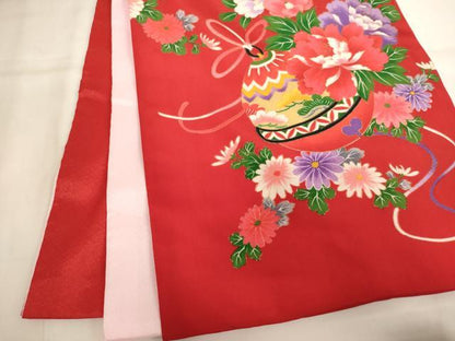 平和屋着物[]お宮参り　女の子　祝着　産着　初着　のしめ　御所車花蝶文　金彩　正絹　逸品　未使用　AABJ5630ja