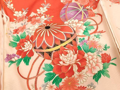 平和屋着物[]お宮参り　女の子　祝着　産着　初着　のしめ　花手毬文　金彩　正絹　逸品　AABJ5632ja