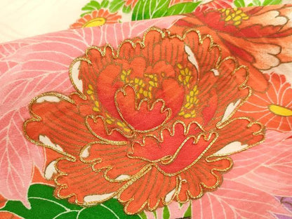 平和屋着物[]七五三　女の子　３歳　祝着　一つ身　長襦袢(袷・半衿刺繍)セット　駒刺繍　花車文　金彩　逸品　AABJ5634ja