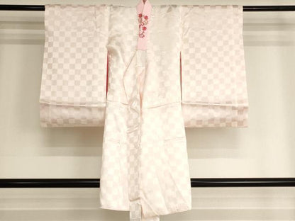 平和屋着物[]七五三　女の子　３歳　祝着　一つ身　長襦袢(袷・半衿刺繍)セット　駒刺繍　花車文　金彩　逸品　AABJ5634ja