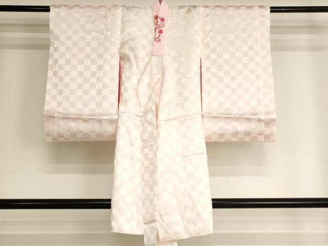 平和屋着物[]七五三　女の子　３歳　祝着　一つ身　長襦袢(袷・半衿刺繍)セット　駒刺繍　花車文　金彩　逸品　AABJ5634ja