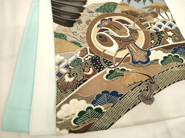 平和屋着物[]お宮参り　男の子　祝着　産着　初着　のしめ　鷹　扇面吉祥文　暈し染め　金彩　逸品　AABJ5635ja