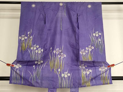 平和屋着物＊夏物　アンティーク　大正ロマン　お宮参り　女の子　祝着　産着　初着　のしめ　縦絽　花菖蒲　正絹　逸品　AABJ5636ja