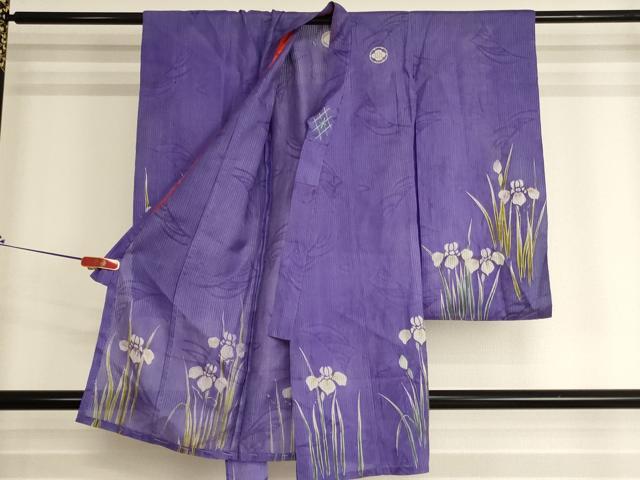 平和屋着物＊夏物　アンティーク　大正ロマン　お宮参り　女の子　祝着　産着　初着　のしめ　縦絽　花菖蒲　正絹　逸品　AABJ5636ja