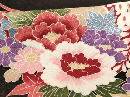 平和屋着物∵女の子　十三参り　子供　祝着・長襦袢(袷・半衿刺繍)セット　花丸鼓文　黒地　AABJ5638ja