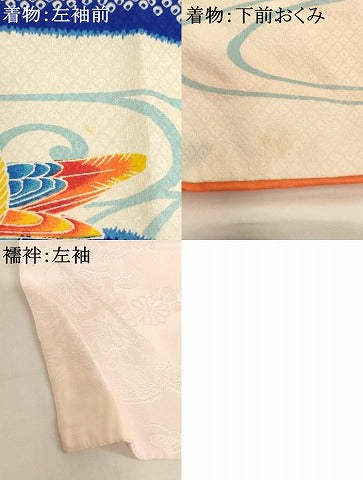 平和屋着物[]七五三　女の子　5歳　祝着　三つ身　長襦袢(無双仕立て・半衿刺繍)セット　流水鴛鴦文　金彩　逸品　AABJ5639ja
