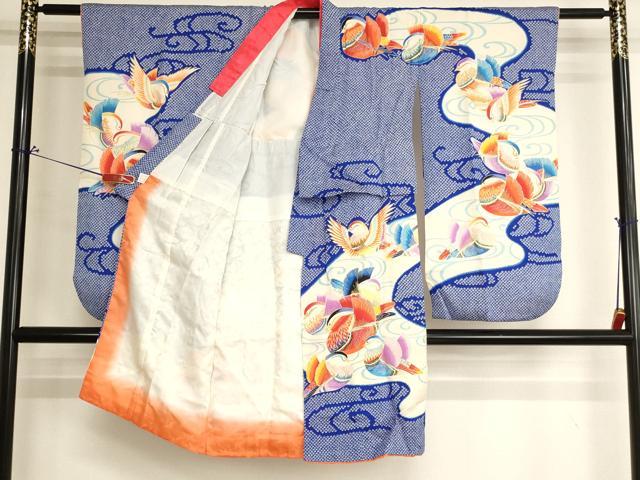 平和屋着物[]七五三　女の子　5歳　祝着　三つ身　長襦袢(無双仕立て・半衿刺繍)セット　流水鴛鴦文　金彩　逸品　AABJ5639ja