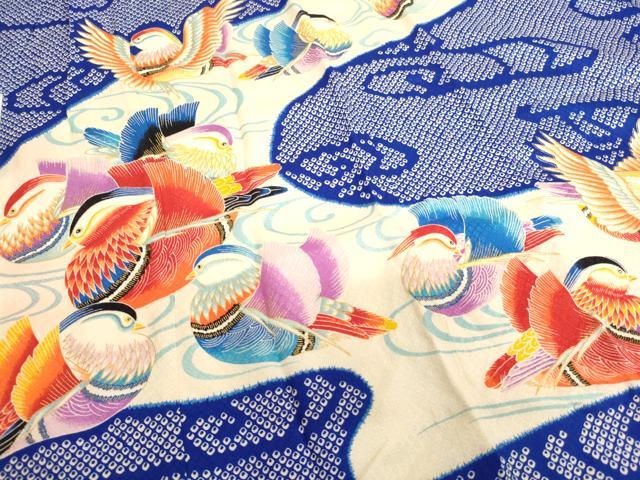 平和屋着物[]七五三　女の子　5歳　祝着　三つ身　長襦袢(無双仕立て・半衿刺繍)セット　流水鴛鴦文　金彩　逸品　AABJ5639ja