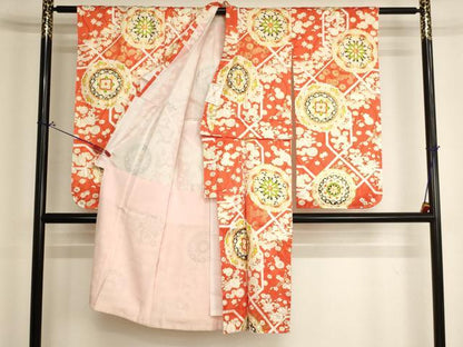 平和屋着物[]七五三　女の子　5歳　祝着　三つ身　正倉院花文　金彩　正絹　逸品　AABJ5640ja
