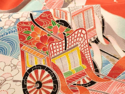 平和屋着物[]七五三　女の子　5歳　祝着　三つ身　御所車枝梅文　金彩　洗える着物　AABJ5643ja
