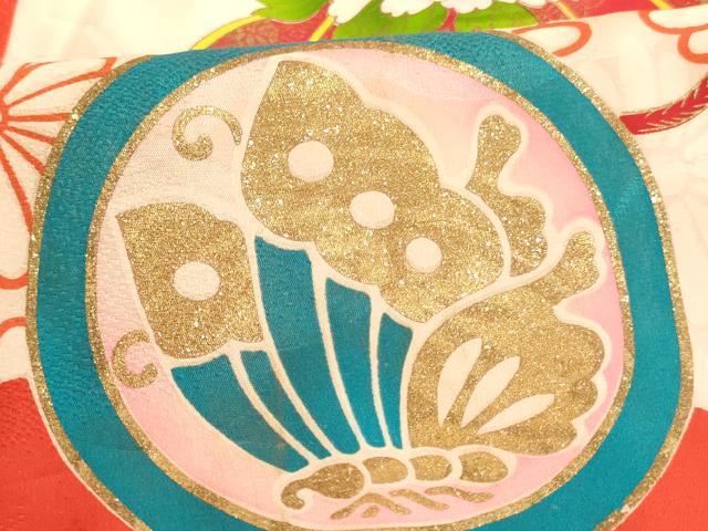 平和屋着物[]七五三　女の子　３歳　祝着　三つ身　舞扇花蝶丸文　金彩　正絹　逸品　AABJ5644ja