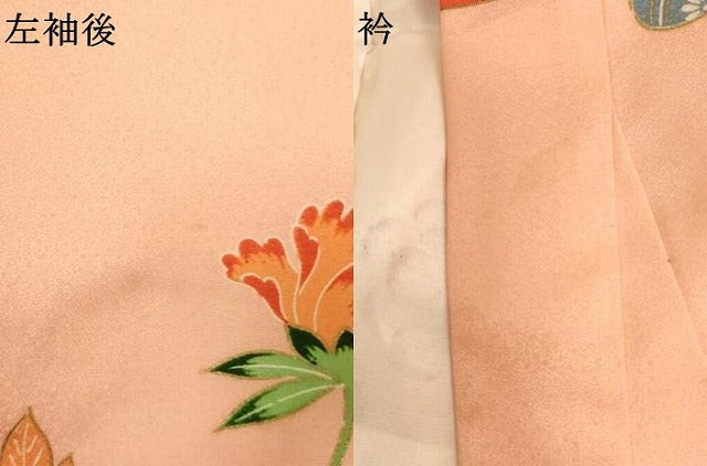 平和屋着物[]七五三　女の子　３歳　祝着　一つ身　駒刺繍　型染め　流水花鳥文　正絹　逸品　AABJ5645ja