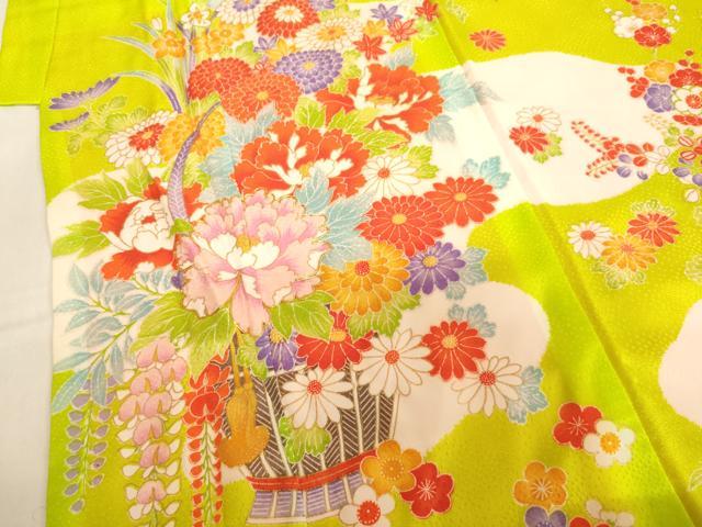 平和屋着物[]七五三　女の子　７歳　祝着　四つ身　駒刺繍　花籠文　金彩　洗える着物　AABJ5646ja