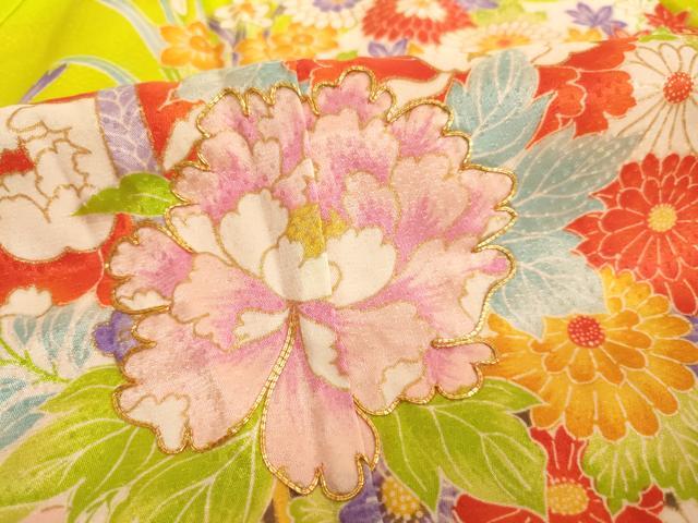 平和屋着物[]七五三　女の子　７歳　祝着　四つ身　駒刺繍　花籠文　金彩　洗える着物　AABJ5646ja