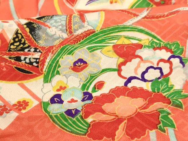 平和屋着物[]アンティーク　大正ロマン　七五三　女の子　３歳　祝着　三つ身　花鼓手毬文　正絹　逸品　AABJ5647ja