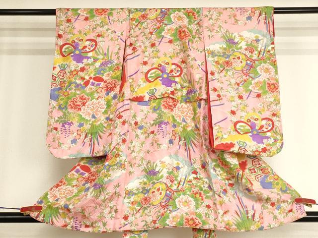 平和屋着物[]アンティーク　大正ロマン　七五三　女の子　３歳　祝着　一つ身　花鼓文　正絹　逸品　AABJ5648ja