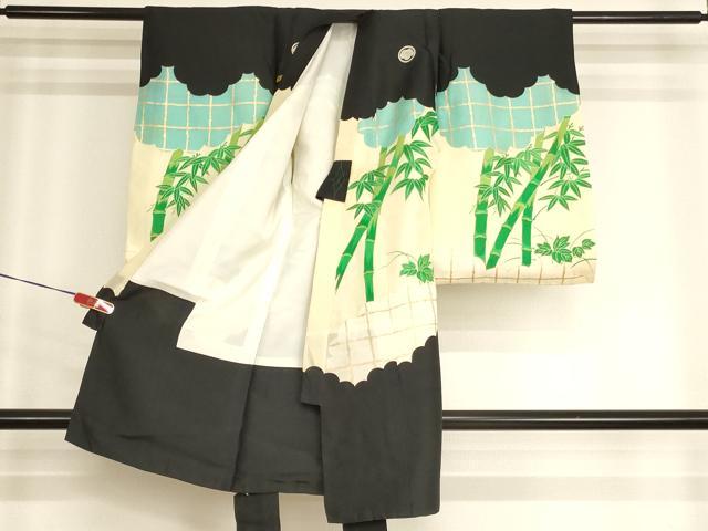 平和屋着物[]七五三　男の子　一つ身　祝着・長襦袢(袷)・行灯袴セット　駒刺繍　虎　笹竹文　金彩　逸品　AABJ5650ja