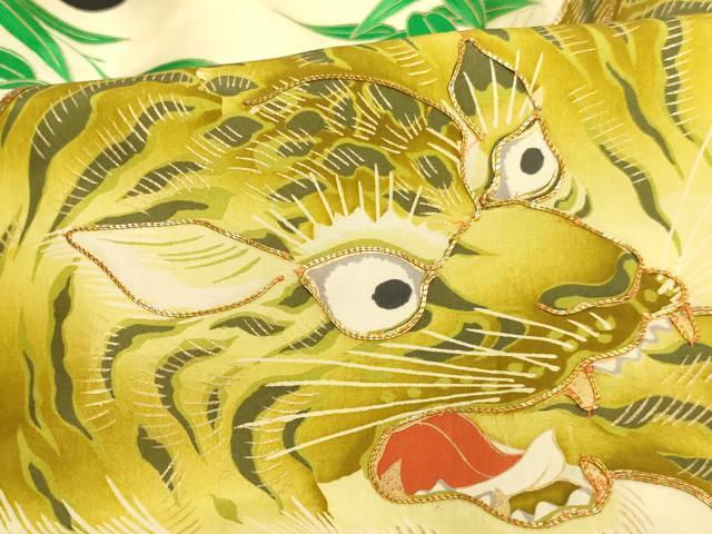 平和屋着物[]七五三　男の子　一つ身　祝着・長襦袢(袷)・行灯袴セット　駒刺繍　虎　笹竹文　金彩　逸品　AABJ5650ja