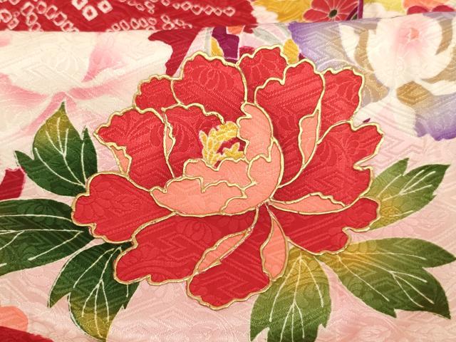 平和屋着物[]七五三　女の子　３歳　祝着　一つ身　絞り　御所車花文　金彩　正絹　逸品　AABJ5651ja