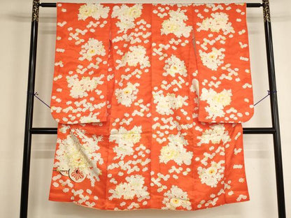 平和屋着物[]七五三　女の子　７歳　祝着　四つ身　駒刺繍　花車文　金彩　AABJ5652ja