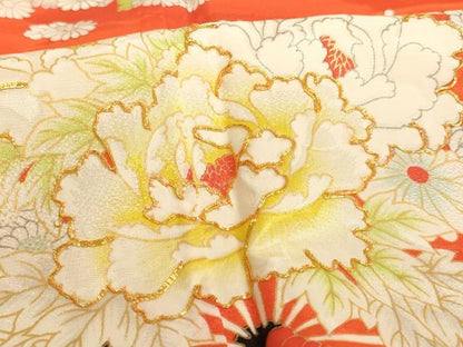 平和屋着物[]七五三　女の子　７歳　祝着　四つ身　駒刺繍　花車文　金彩　AABJ5652ja