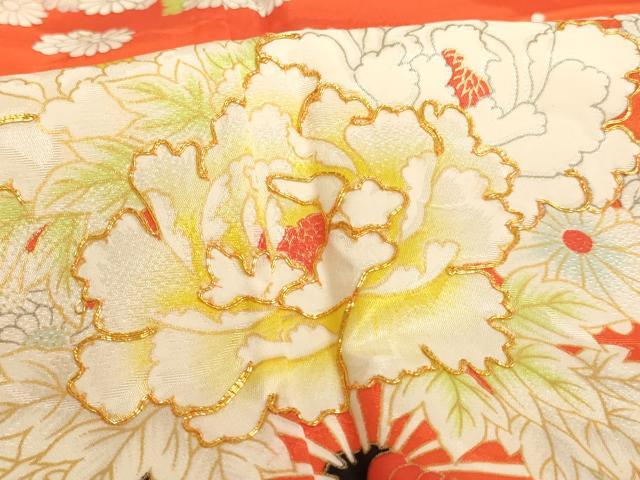 平和屋着物[]七五三　女の子　７歳　祝着　四つ身　駒刺繍　花車文　金彩　AABJ5652ja