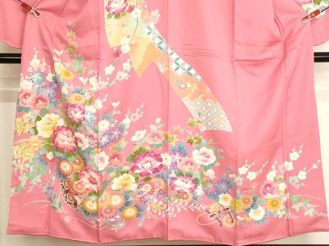 平和屋着物∵女の子　十三参り　子供　祝着　友禅　花車文　正絹　逸品　AABJ5654ja