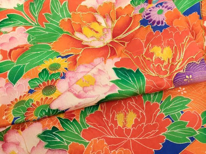 平和屋着物[]七五三　女の子　３歳　祝着　一つ身　駒刺繍　地紙花文　金彩　正絹　逸品　AABJ5658ja