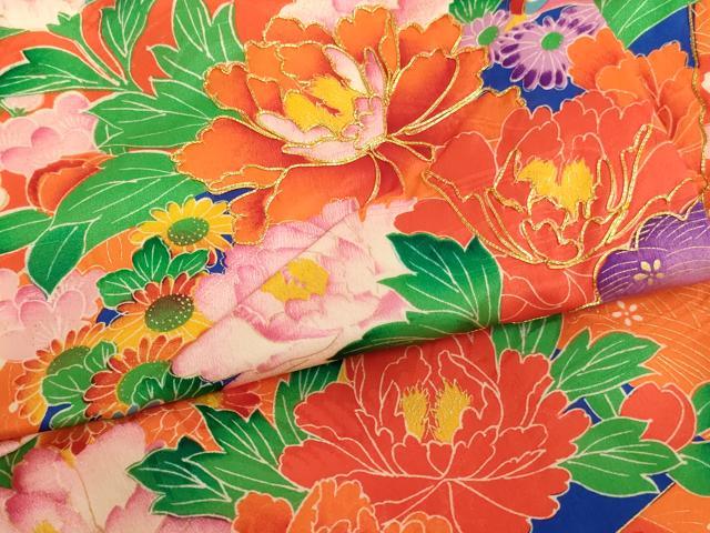 平和屋着物[]七五三　女の子　３歳　祝着　一つ身　駒刺繍　地紙花文　金彩　正絹　逸品　AABJ5658ja