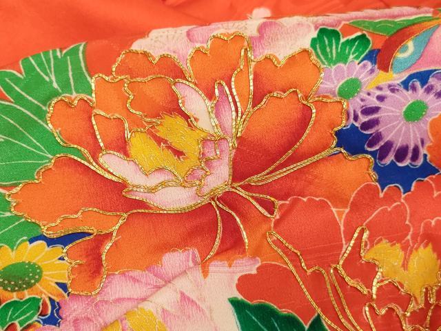 平和屋着物[]七五三　女の子　３歳　祝着　一つ身　駒刺繍　地紙花文　金彩　正絹　逸品　AABJ5658ja
