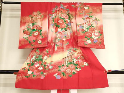 平和屋着物[]お宮参り　女の子　祝着　産着　初着　のしめ　扇面几帳花文　暈し染め　金彩　逸品　AABJ5659ja