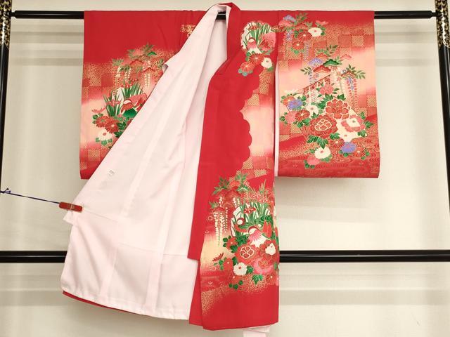 平和屋着物[]お宮参り　女の子　祝着　産着　初着　のしめ　扇面几帳花文　暈し染め　金彩　逸品　AABJ5659ja
