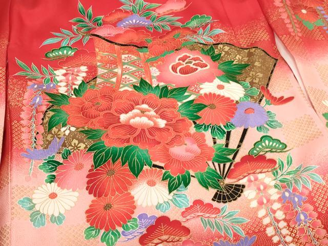 平和屋着物[]お宮参り　女の子　祝着　産着　初着　のしめ　扇面几帳花文　暈し染め　金彩　逸品　AABJ5659ja