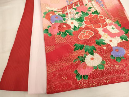 平和屋着物[]お宮参り　女の子　祝着　産着　初着　のしめ　扇面几帳花文　暈し染め　金彩　逸品　AABJ5659ja