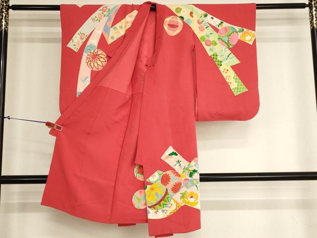 平和屋着物[]七五三　女の子　３歳　祝着　一つ身　友禅　束ね熨斗手毬文　正絹　逸品　AABJ5661ja