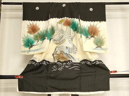 平和屋着物[]お宮参り　男の子　祝着　産着　初着　のしめ　刺繍　鷹　松　金糸　金彩　逸品　AABJ5662ja