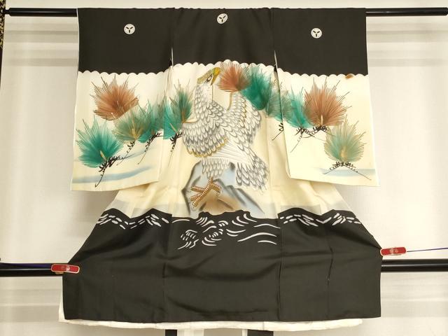 平和屋着物[]お宮参り　男の子　祝着　産着　初着　のしめ　刺繍　鷹　松　金糸　金彩　逸品　AABJ5662ja