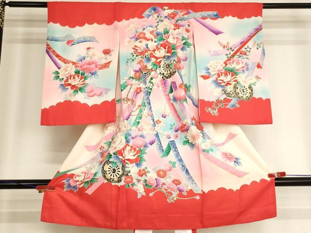 平和屋着物[]お宮参り　女の子　祝着　産着　初着　のしめ　花車文　暈し染め　金彩　逸品　AABJ5663ja