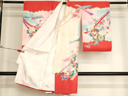平和屋着物[]お宮参り　女の子　祝着　産着　初着　のしめ　花車文　暈し染め　金彩　逸品　AABJ5663ja