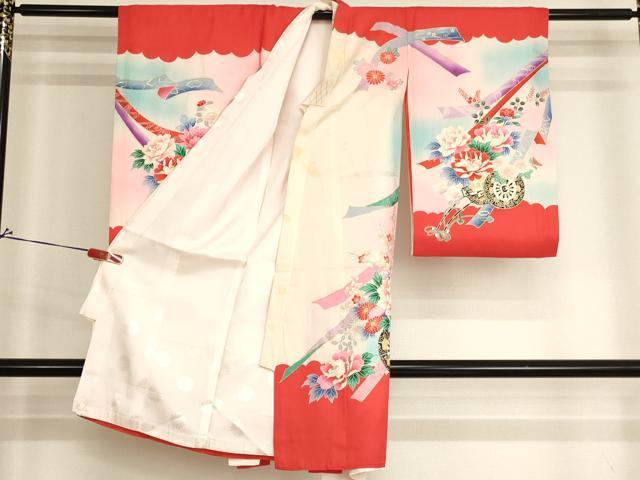 平和屋着物[]お宮参り　女の子　祝着　産着　初着　のしめ　花車文　暈し染め　金彩　逸品　AABJ5663ja