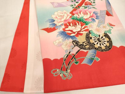 平和屋着物[]お宮参り　女の子　祝着　産着　初着　のしめ　花車文　暈し染め　金彩　逸品　AABJ5663ja