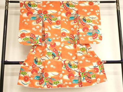 平和屋着物[]七五三　女の子　5歳　祝着　花蝶文　暈し染め　金彩　正絹　逸品　AABJ5664ja