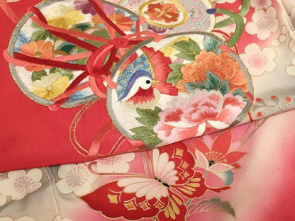 平和屋着物[]お宮参り　女の子　祝着　産着　初着　のしめ　刺繍　鴛鴦花鼓文　暈し染め　金糸　金彩　正絹　逸品　AABJ5666ja