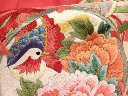 平和屋着物[]お宮参り　女の子　祝着　産着　初着　のしめ　刺繍　鴛鴦花鼓文　暈し染め　金糸　金彩　正絹　逸品　AABJ5666ja