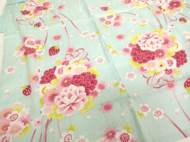 平和屋着物＊夏物　子供　女の子　綿紅梅　浴衣　薬玉文　綿　逸品　AABJ5234ja