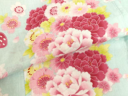 平和屋着物＊夏物　子供　女の子　綿紅梅　浴衣　薬玉文　綿　逸品　AABJ5234ja