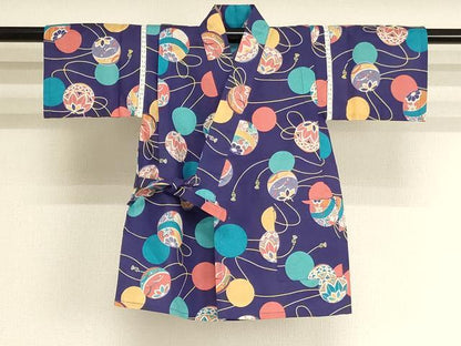 平和屋着物＊夏物　子供　男の子　甚平　手毬文　綿　逸品　AABJ5669ja